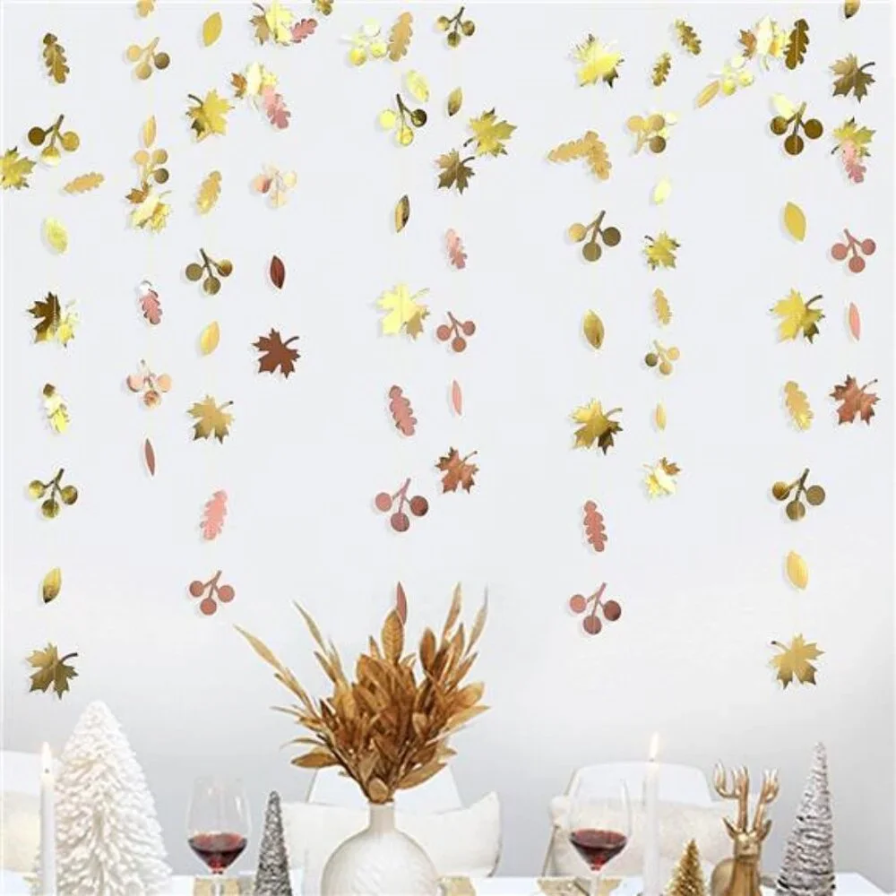 52Ft Fall Party Decorations Maple Leaf Garland Streamer Champagne Rose Gold